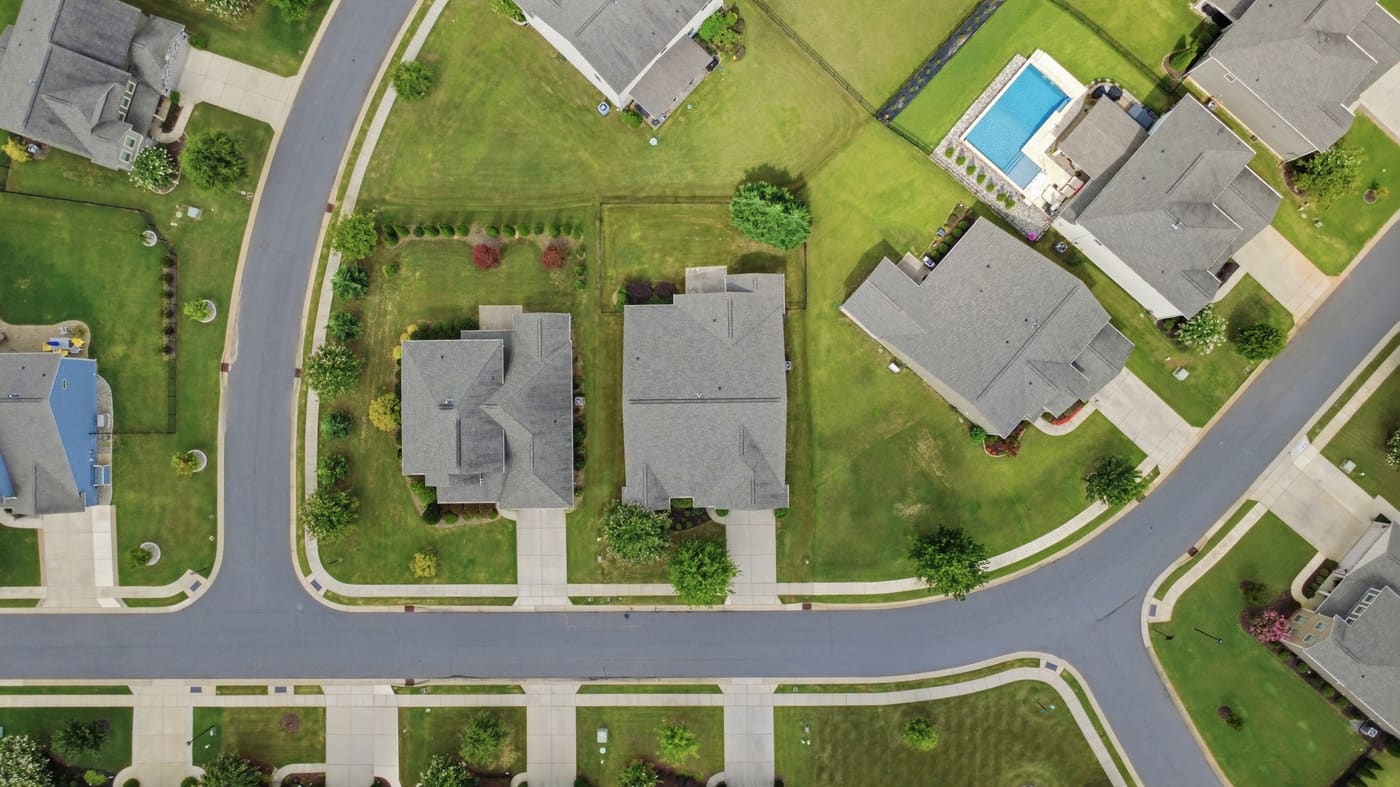 Directly overhead: the house, its driveway and the curve of Squire Drive.